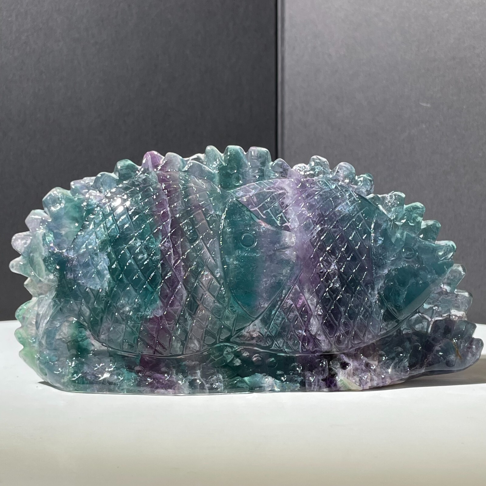 278g Natural fluorite hand carved fish quartz crystal spiritual healing