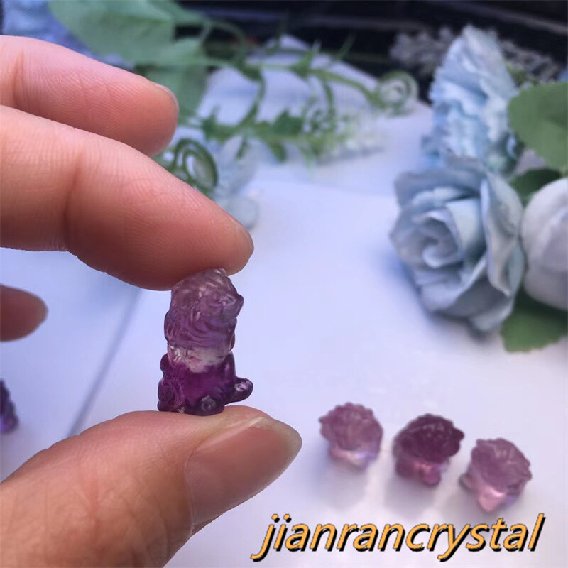 5pcs Natural Fluorite Quartz Hand Carved Lion Crystal Skull Reiki Healing Gift