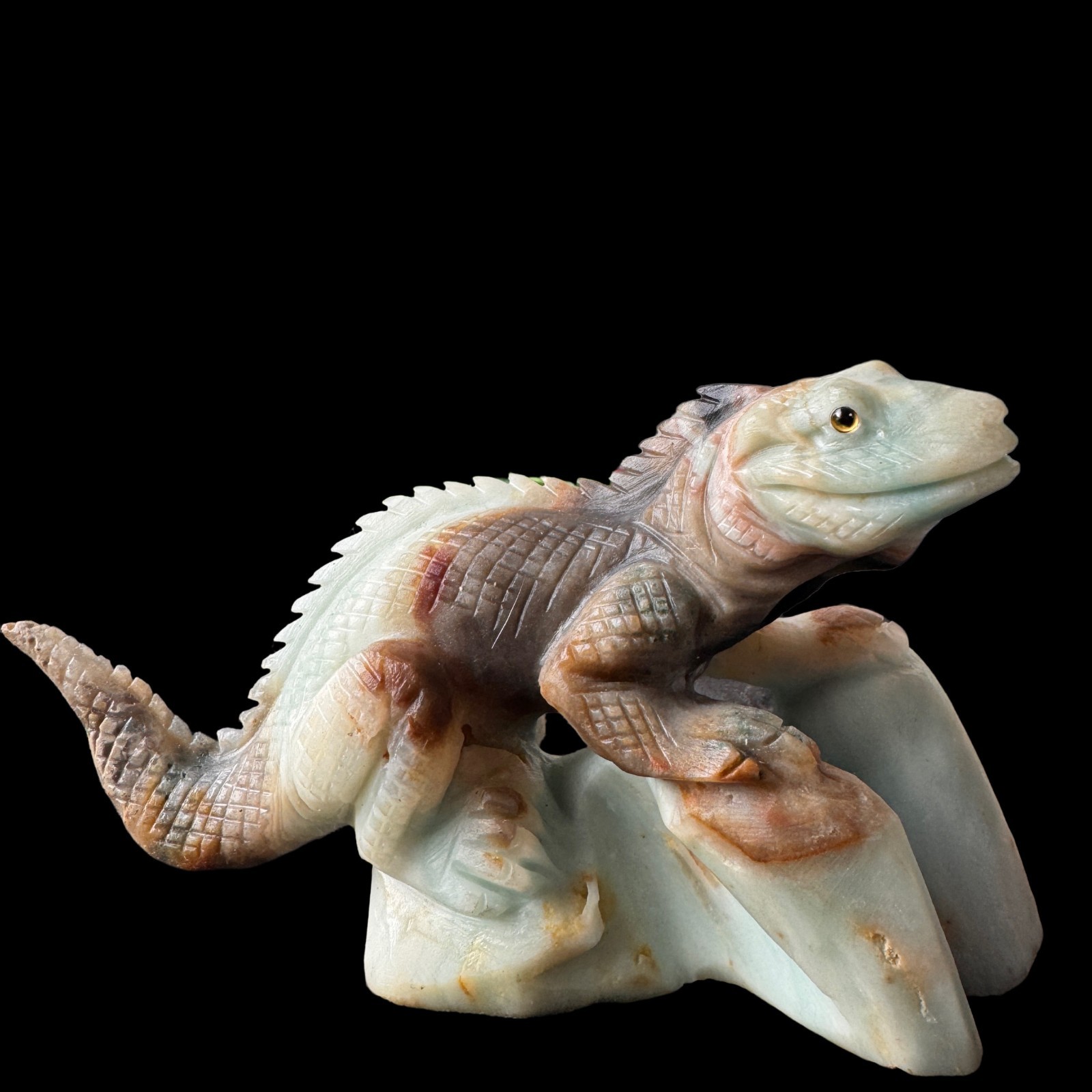 Solid Amazonite Lizard Sculpture, Artisan Carved – Symbol of Regeneration & Pois