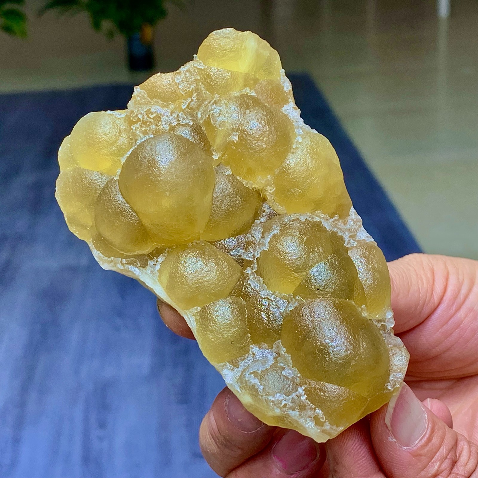 290G Natural transparent yellow spherical fluorite mineral crystal sample