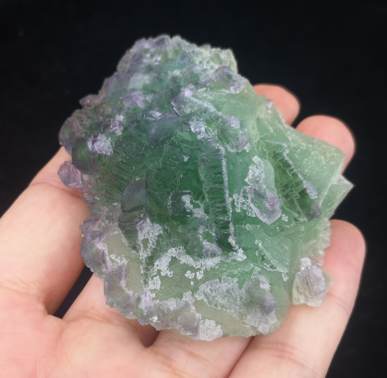 72mm 98g Stepped Cubic Fluorite on Octahedron Fluorite, with Stand