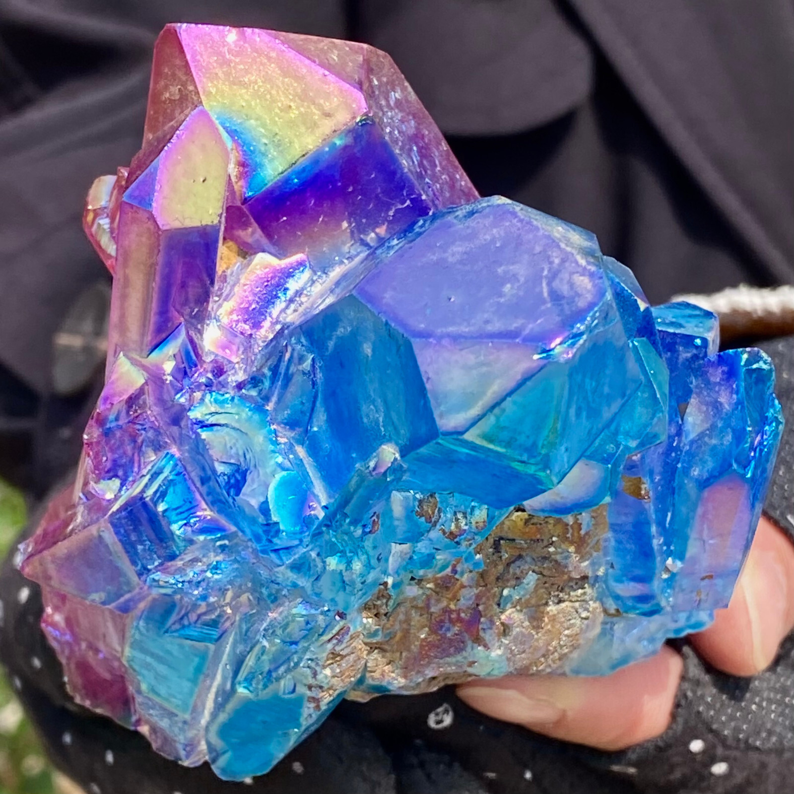 1.27LB Rainbow Titanium Quartz Crystal Treatment Cluster Decorative Gift