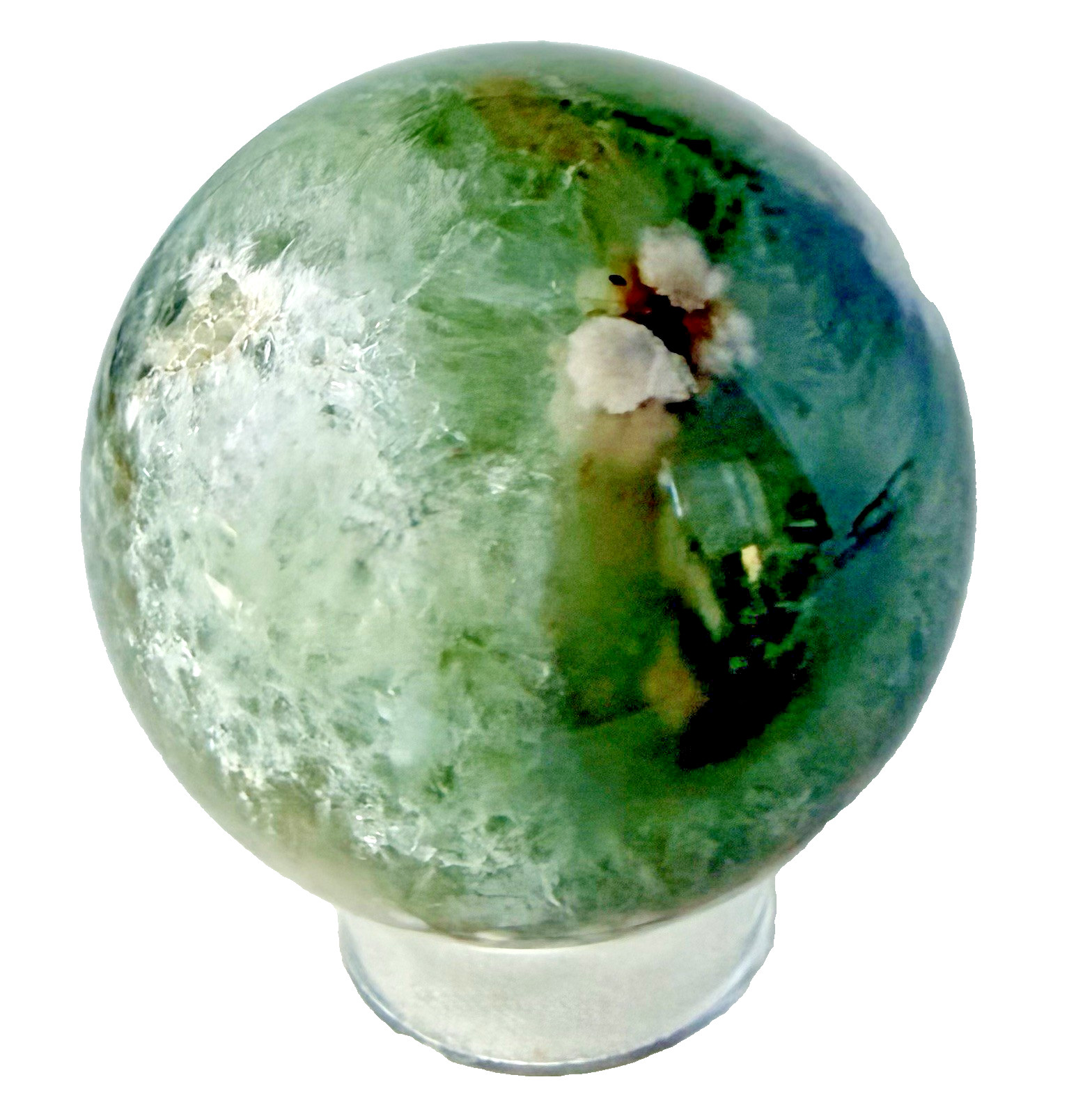 738g Beautiful Fluorite Crystal Sphere With Unique UV Pattern Reactions W/Holder