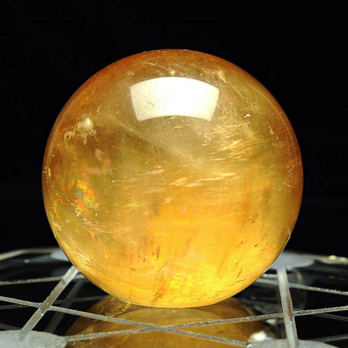 40~80mm Natural Citrine Quartz Crystal Sphere Ball Healing Gemstone+Stand New