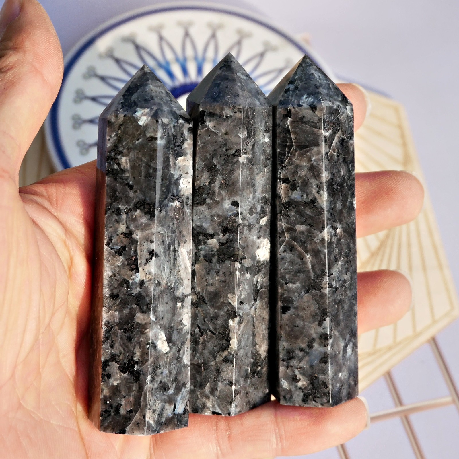 3.5″ Natural Larvikite Point Mineral Specimen Flashy Feldspar Crystal Obelisk 1P