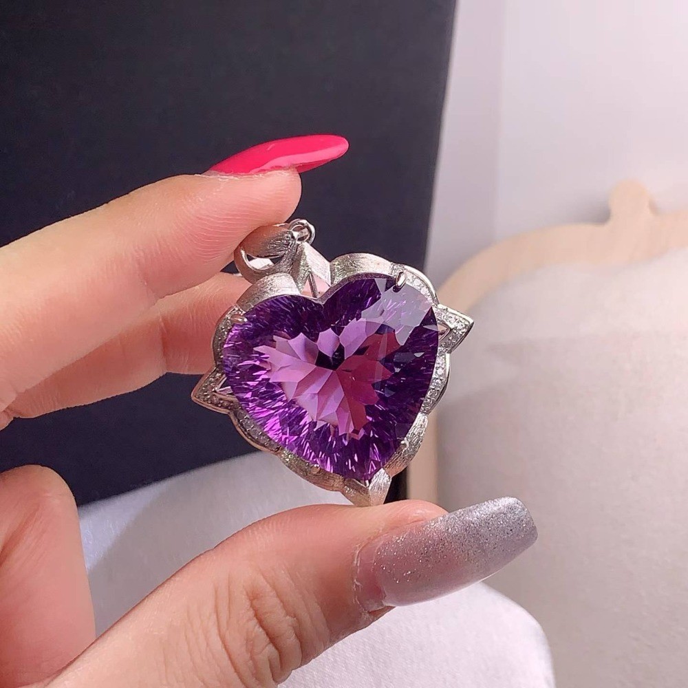 Natural Amethyst 55.2ct Pendant Necklace S925 Silver Plated 18K Gold Gemstone