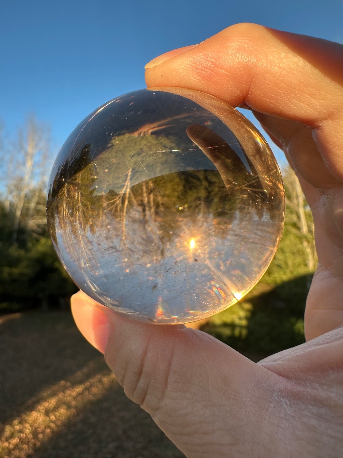 245g natural clear quartz gold rutile sphere polished crystal ball