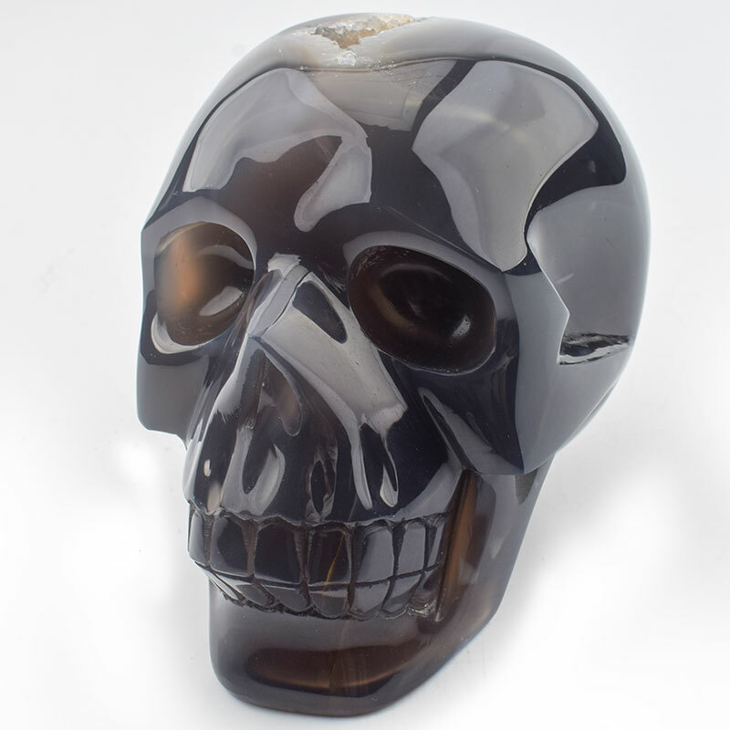 4.5″ Natural Geode Agate Human Skull Collectibles Metaphycal Healing,1246g