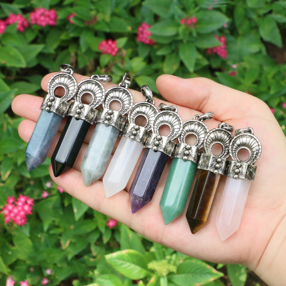 1pc Natural Chakra Crystal Wands Pendants Magic Stick Point Reiki Healing Amulet