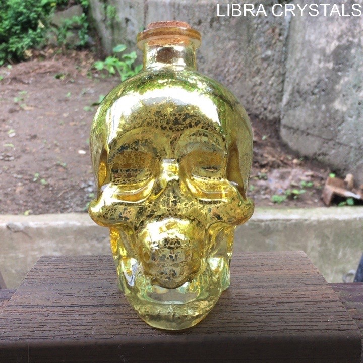 Golden Glass Crystal Skull Bottle Decorative Corked Gothic Display Decor 856g