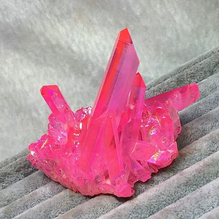 Pink Angel Aura Quartz Cluster Natural Pink Coated Crystal Geode Heart Chakra