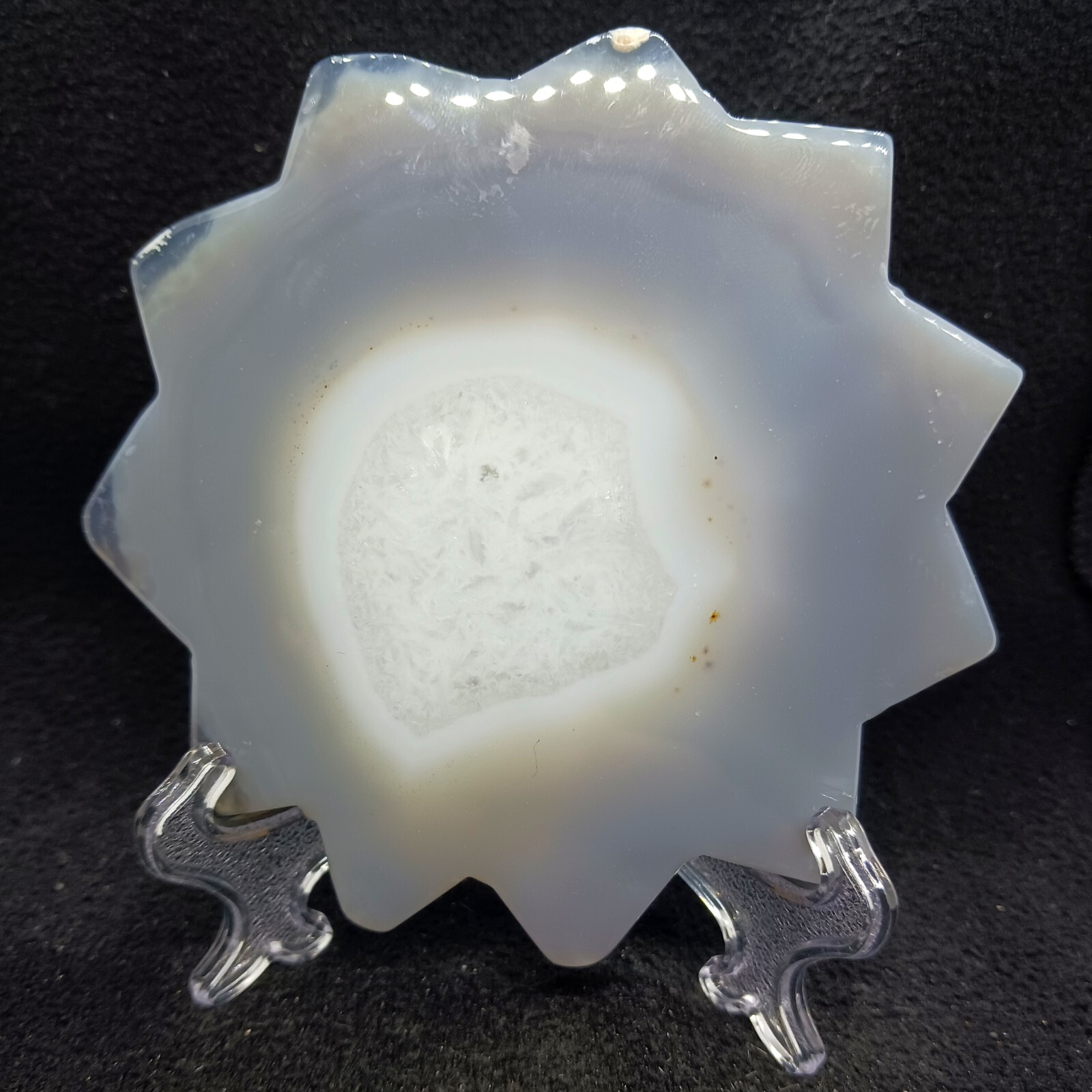 Blue Agate Crystal Sun Carving Large Natural Polished Agate Druzy With Stand