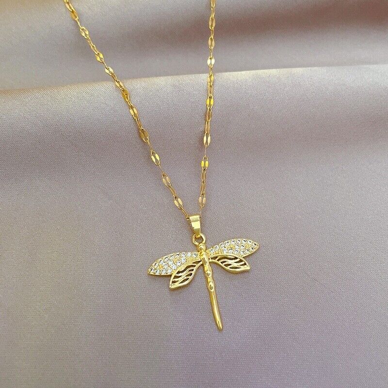 Women’s Fashion Jewelry Gold Cubic Zircon Dragonfly Pendant Necklace Gift 1PC