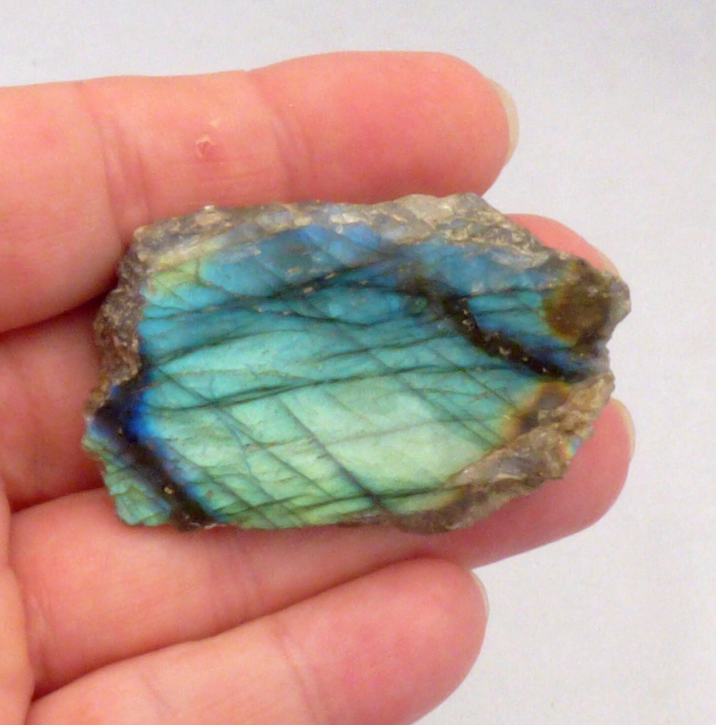 Labradorite Slice Blue Green Flash Iridescent Lustre Semi Polished Piece 5cm