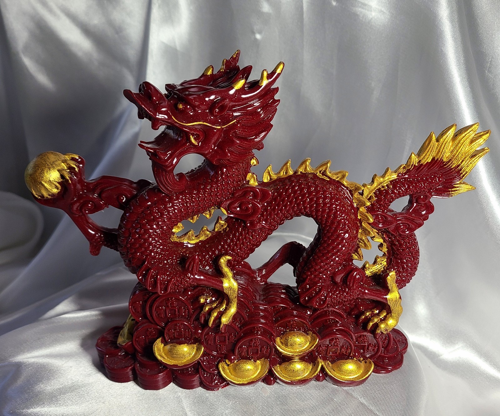 XL 9″ 2.4 lbs Genuine Cinnabar Stone Full Body Chinese Dragon Crystal Carving
