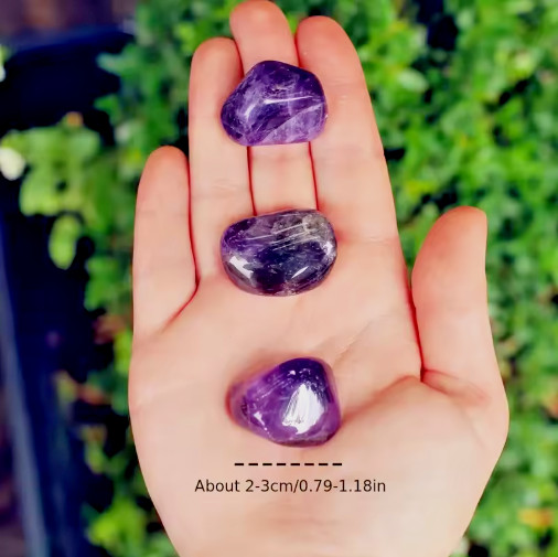 3PCS Tumbled Amethyst Stones Healing Crystals for Stress Relief Spiritual Growth