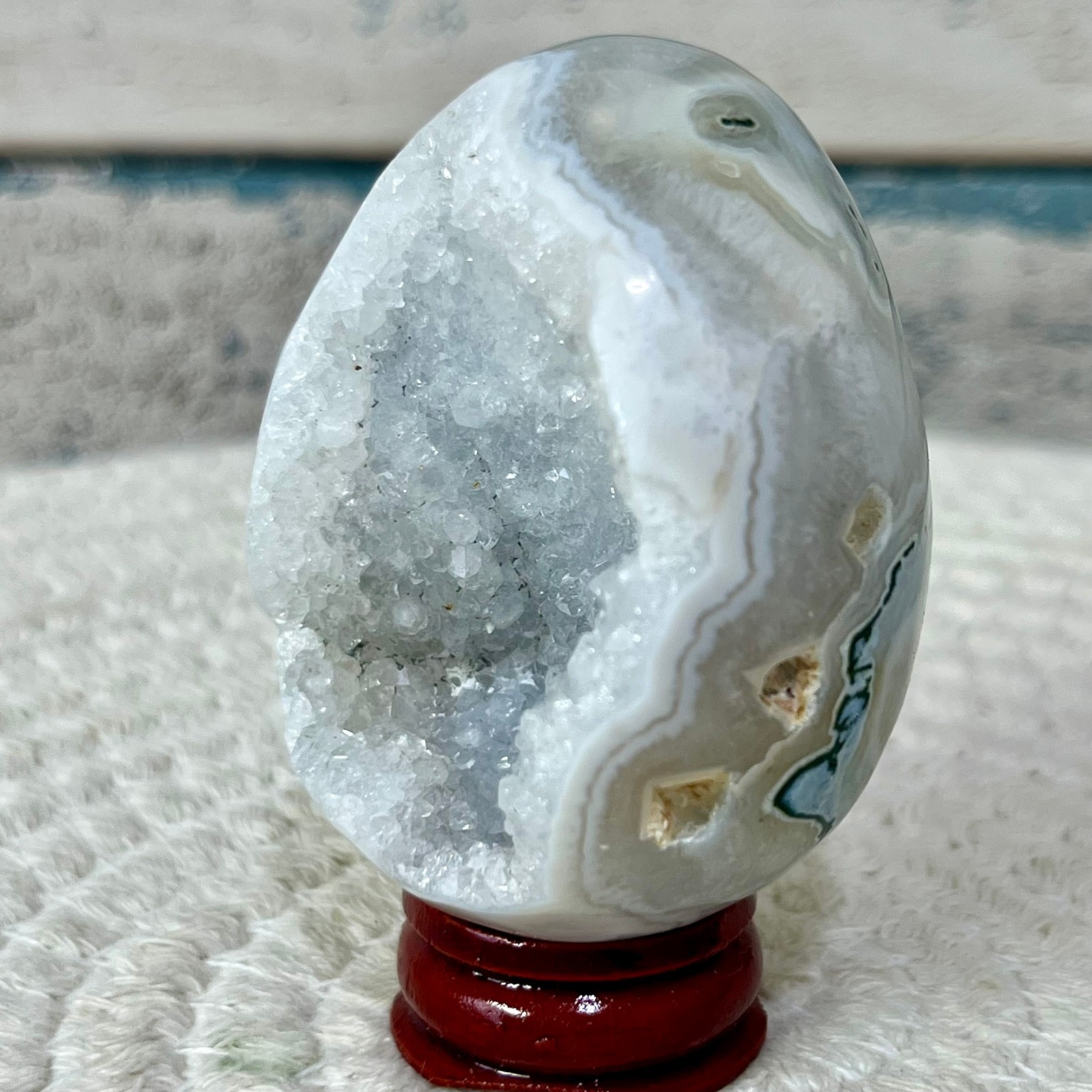 Natural Agate Egg Crystal Druzy Geode Polished Stone Birthday Gift Art 118 G