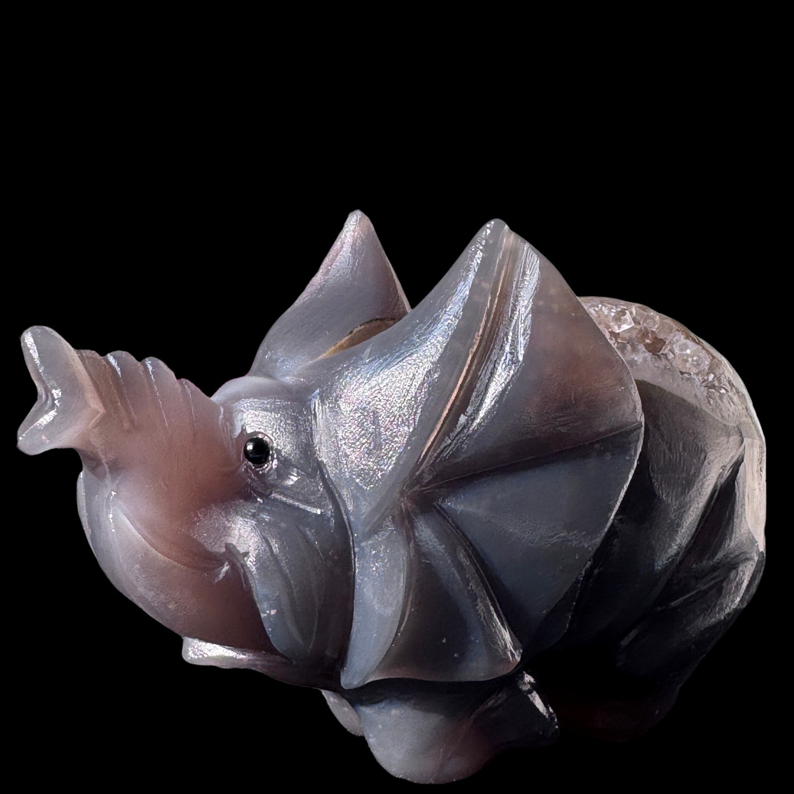 Agate Geode Elephant Sculpture – Carved from a Natural Cave of Stone & Crystal