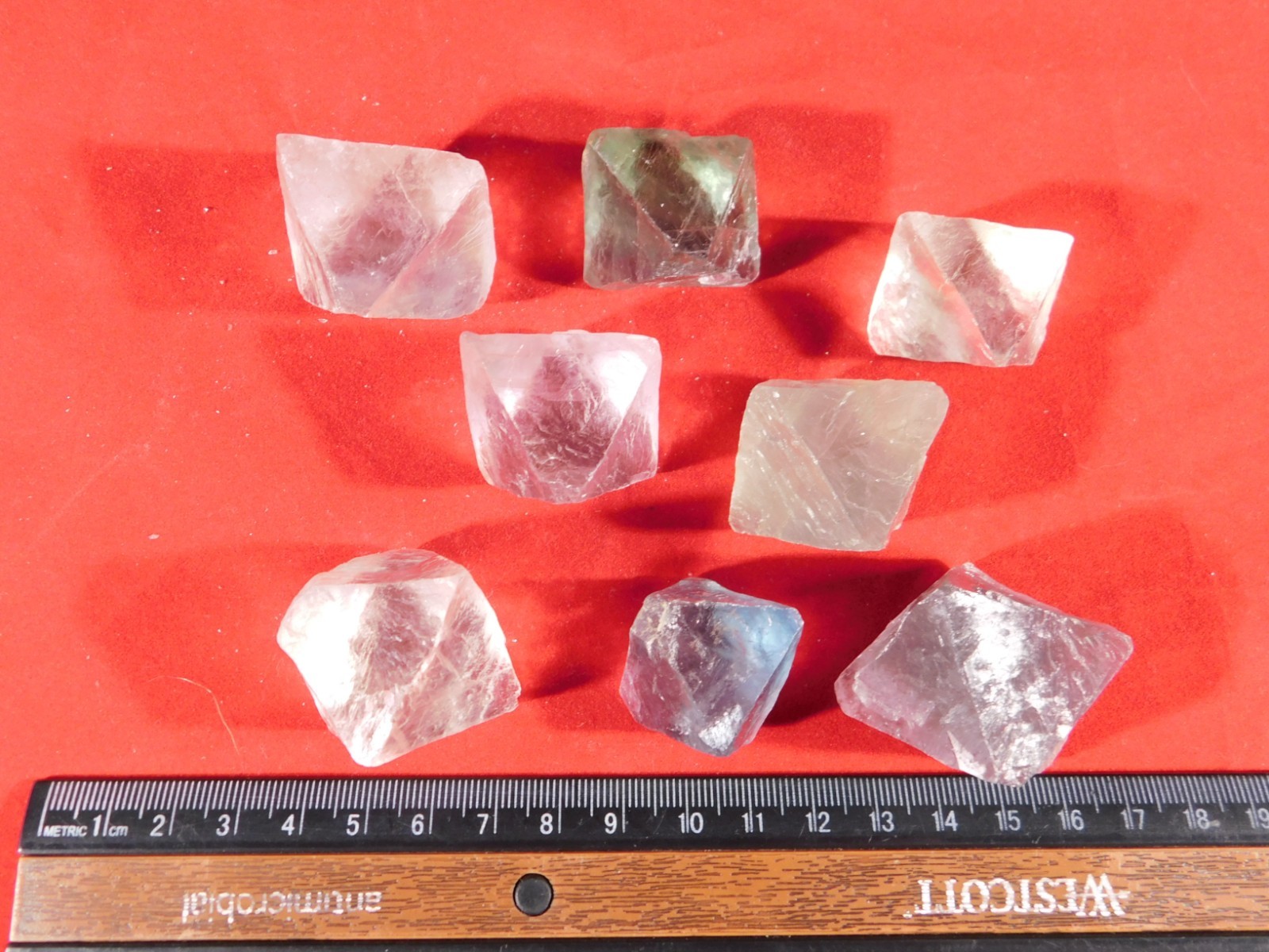 Big Lot of EIGHT! Translucent Octahedron FLUORITE Crystals From China 346gr