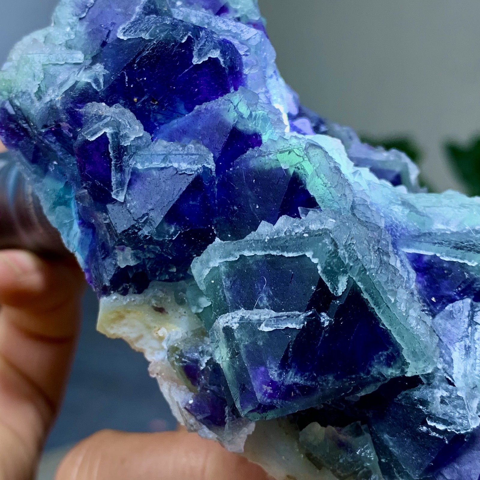 294G Rare transparent purple octahedron fluorite mineral crystal sample/China