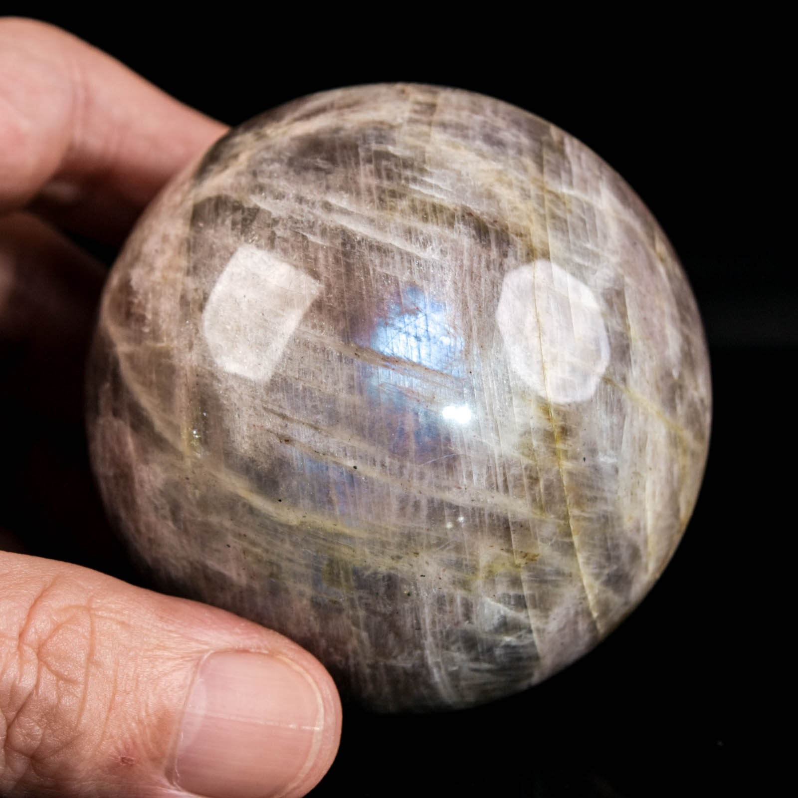 2.4″ 11.32oz Moonstone Sphere Natural Blue Flash Crystal Ball Mineral Specimen