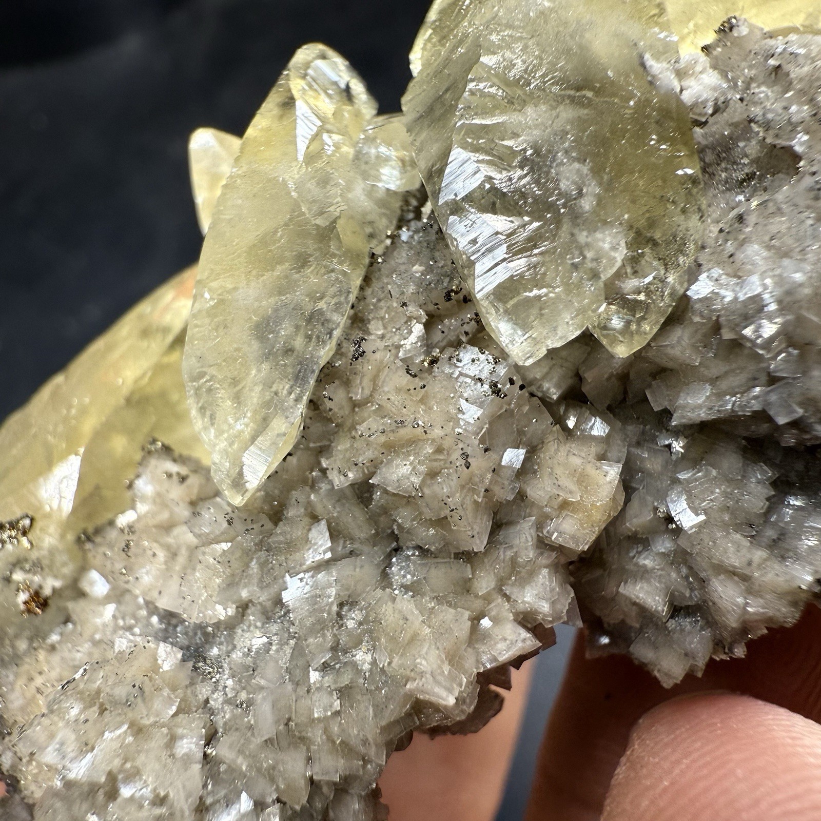 Golden Calcite Crystals on Chalcopyrite Dolomite Pyrite Matrix / Missouri