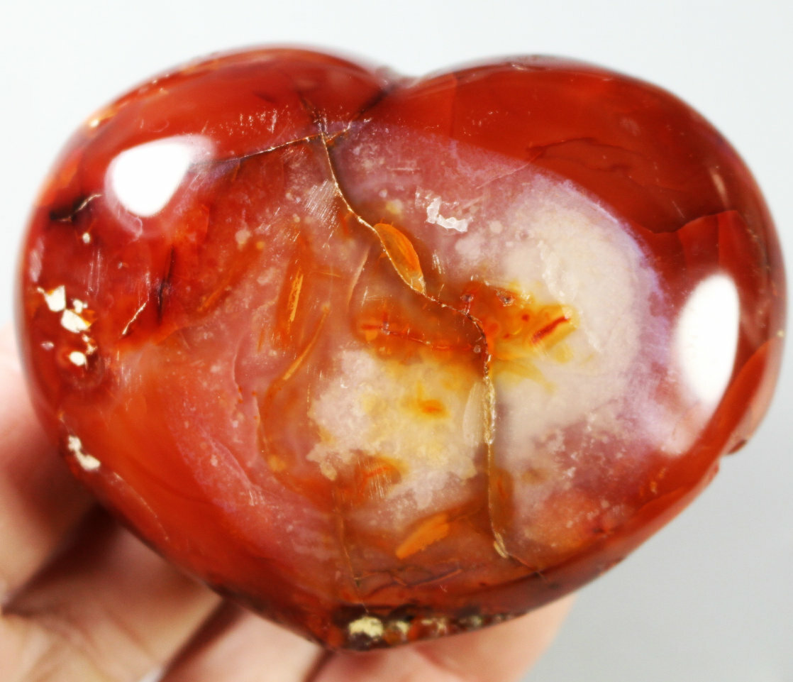 Natural Red Orange CARNELIAN Agate Quartz Crystal Love Heart Palm Stone 226g
