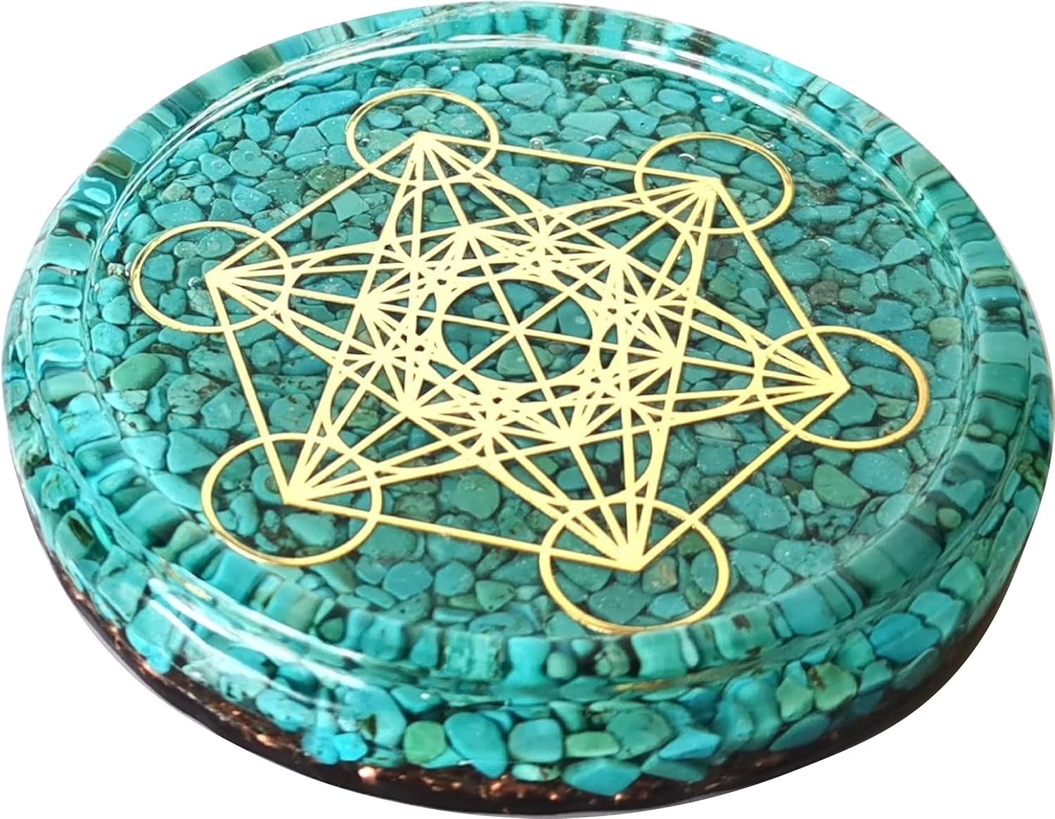 LARGE 4″ Turquoise Crystals Metatron’s Cube Merkaba Coaster Water Charging Pl…