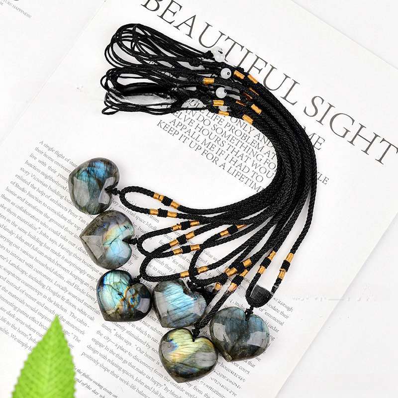 Natural Labradorite Heart Shaped Pendant Chakra Quartz Crystal Necklace Reiki US