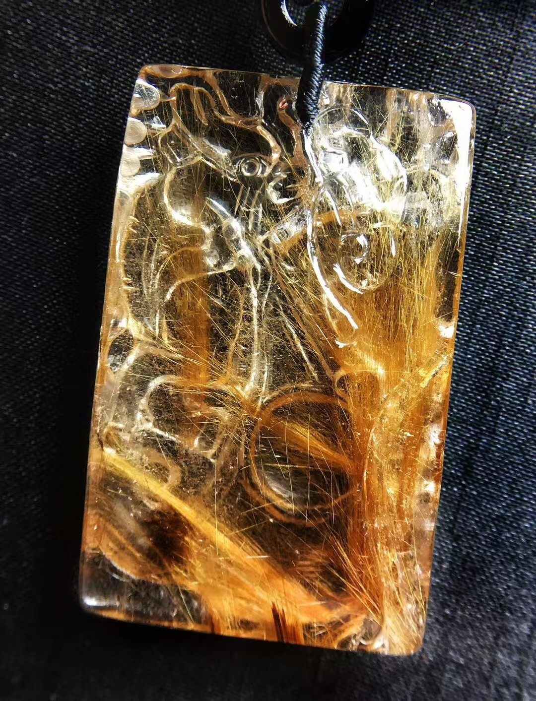 Natural Rutilated gold Chinese dragon quartz crystal Pendant Reiki Healing