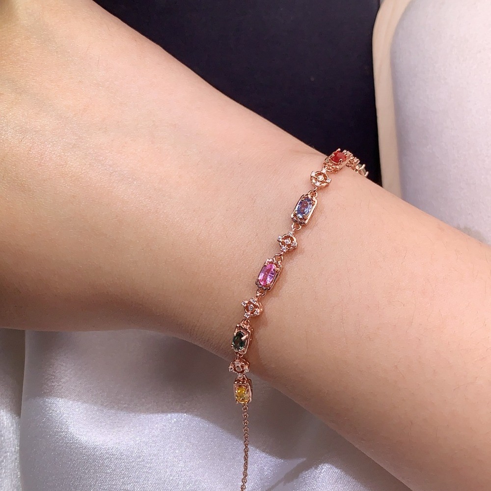 Natural Sapphire bracelet Gemstone jewelry S925 Silver Plated 18K Gold Gift