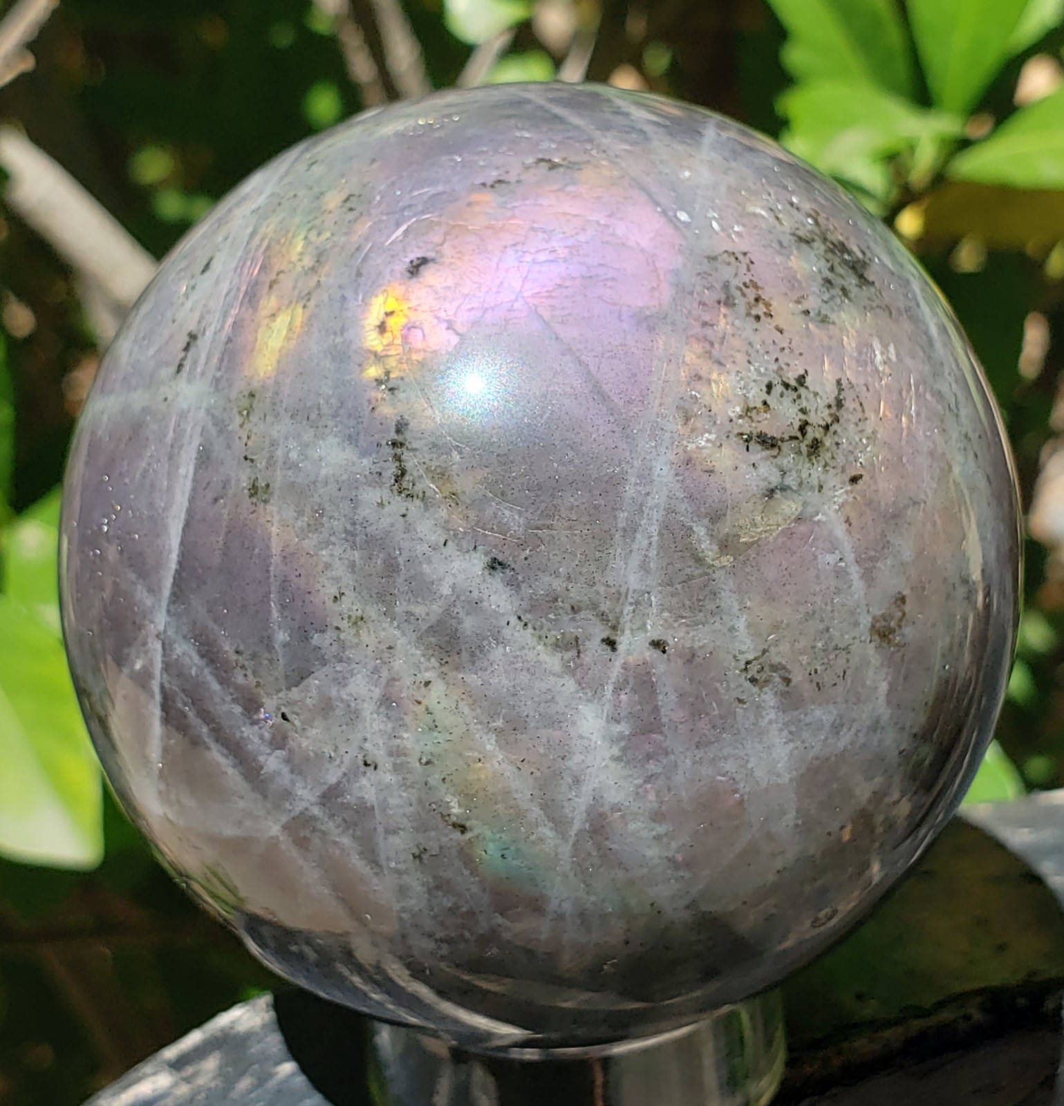 2.6″ Labradorite Mineral Crystal Iridescence Sphere Ball Orb Flash, 421g