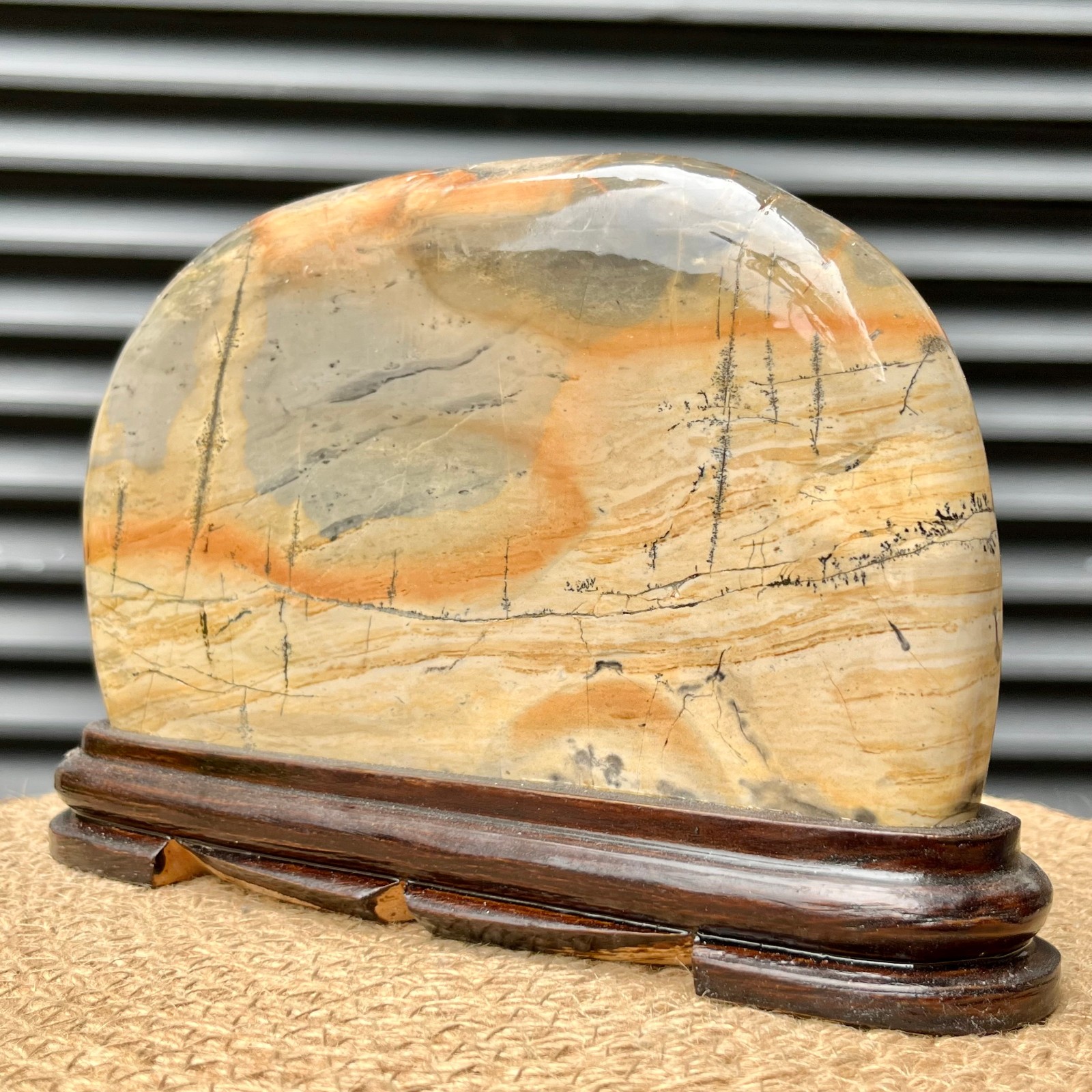 3 lb Landscape Stone Art Anniversary Gift Display w/ Wood Decor