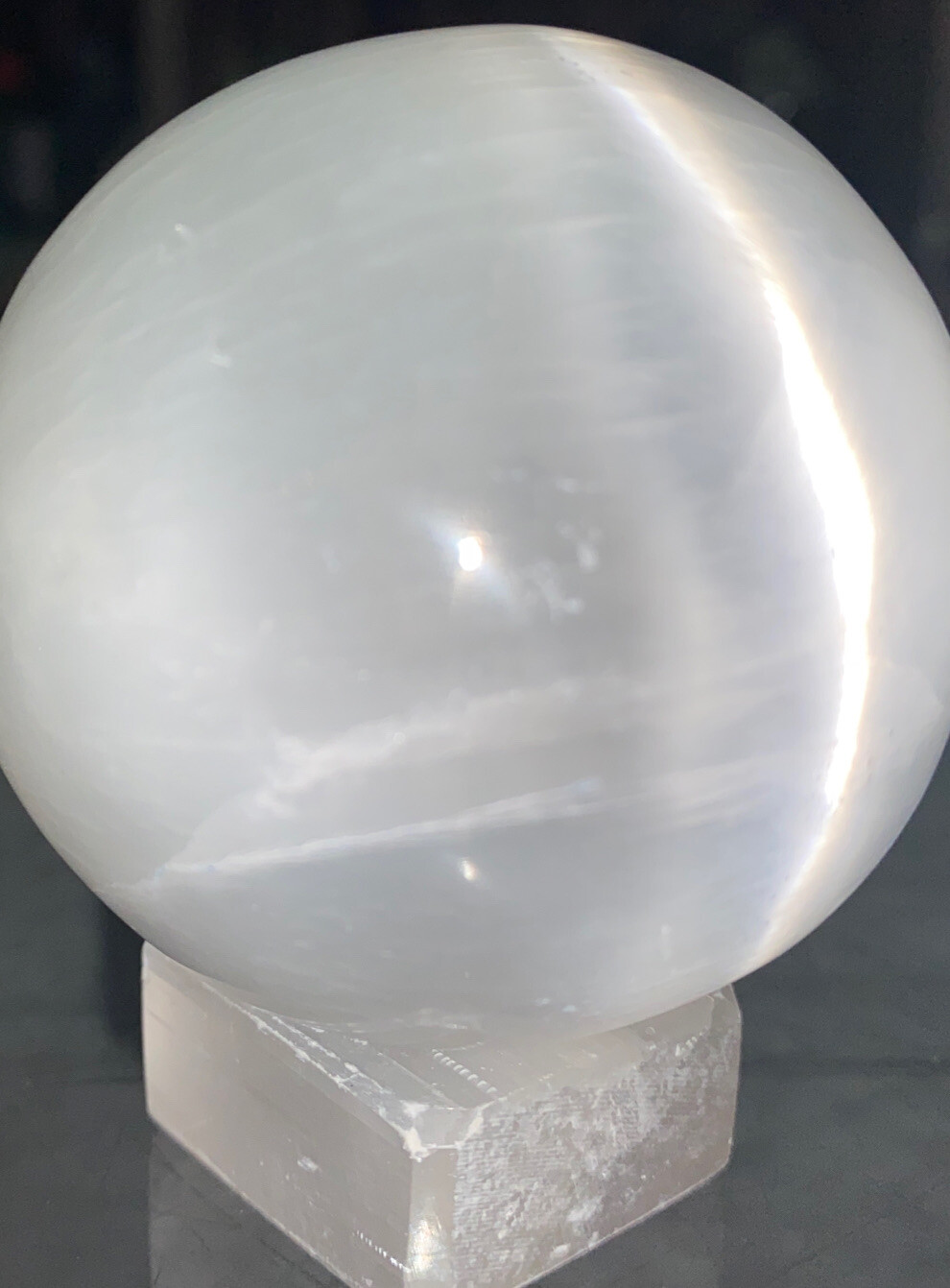 3 inch selenite sphere with selenite stand