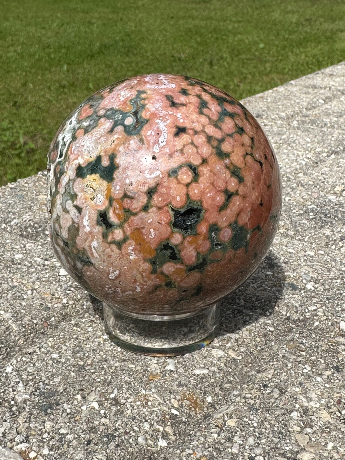 8th vein orbicular ocean jasper natural druzy polished crystal sphere