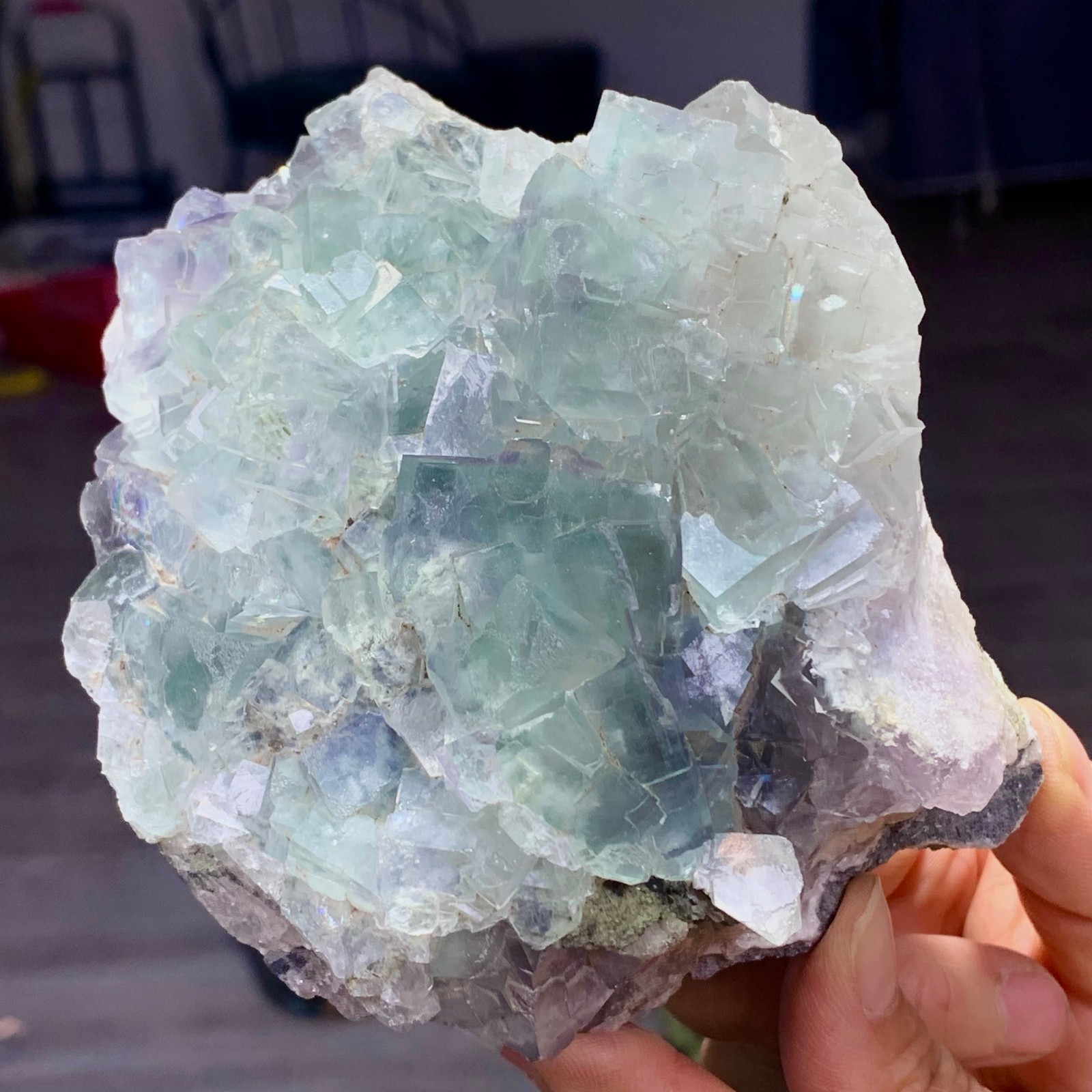1.87LB Natural transparent green cubic fluorite mineral crystal sample/China
