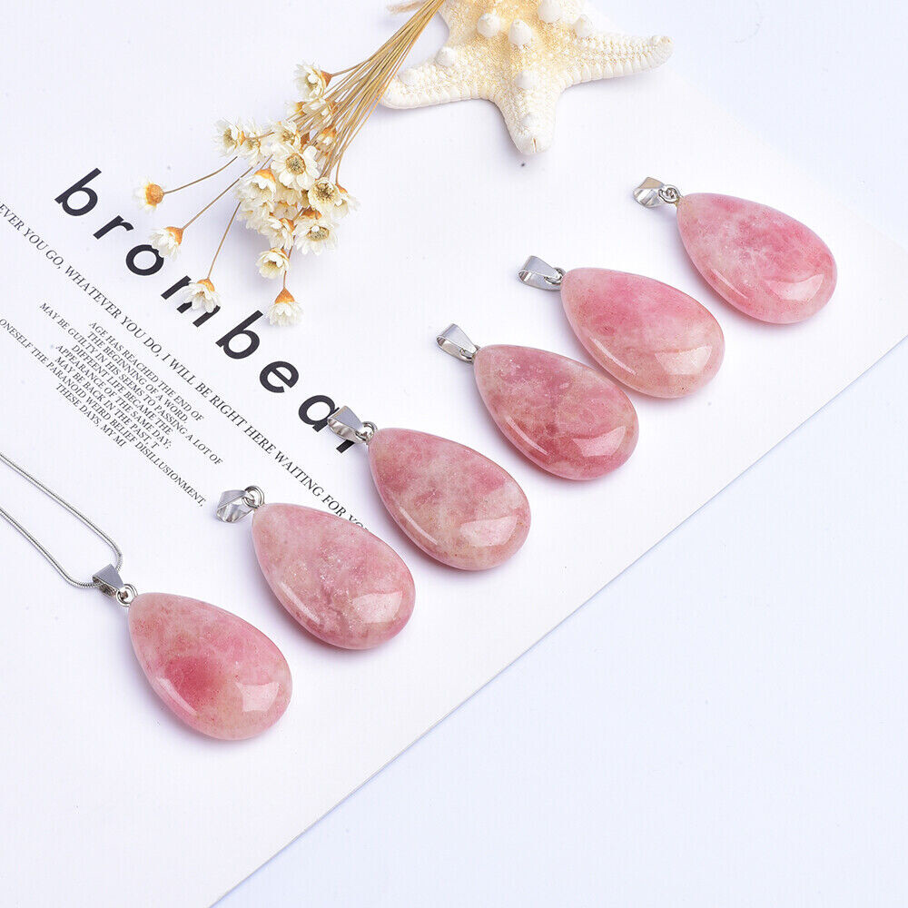 Natural Stone Teardrop Quartz Crystal Pendant Water Drop Chakra Necklace Healing