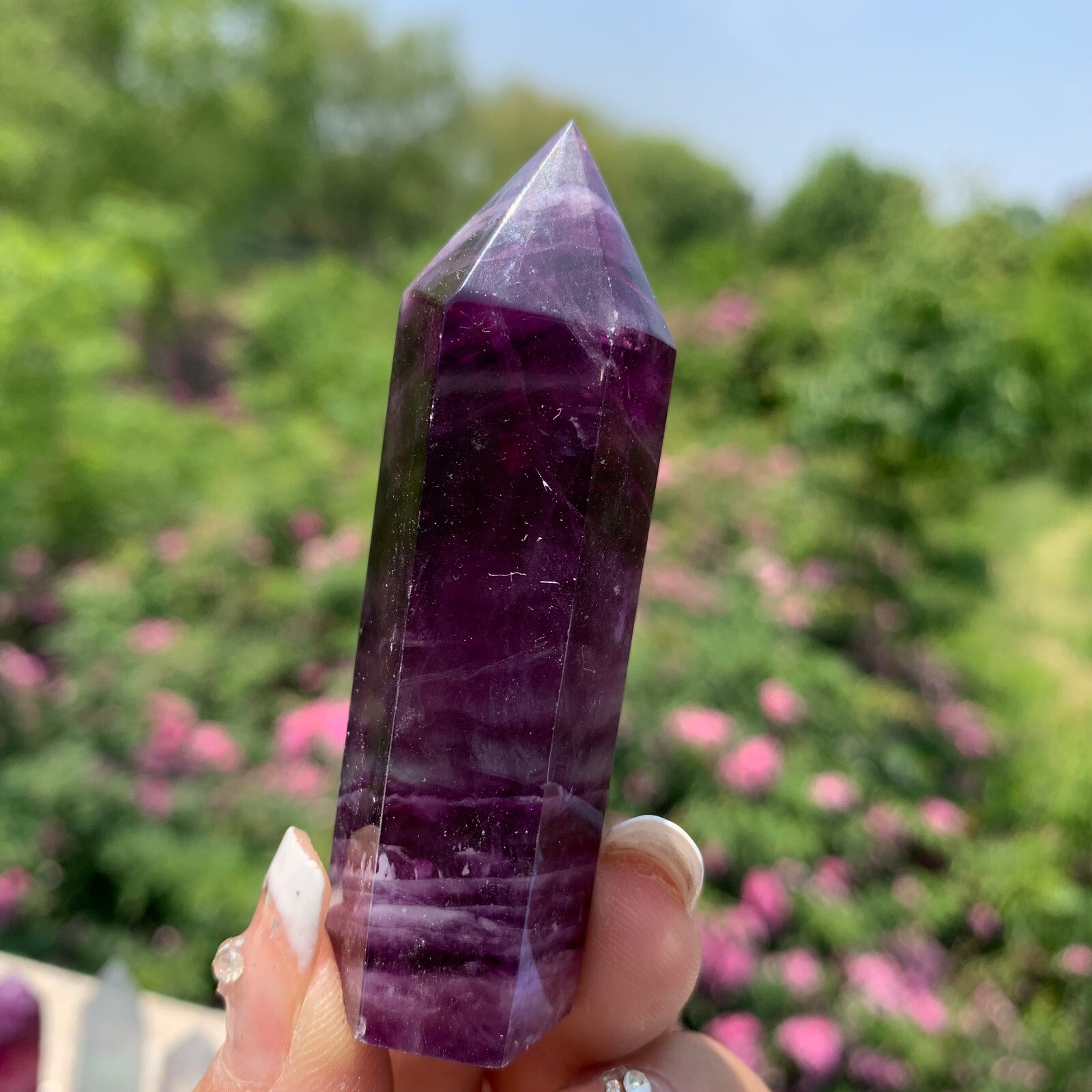2.2LB Natural fluorite quartz obelisk crystal wand point healing random