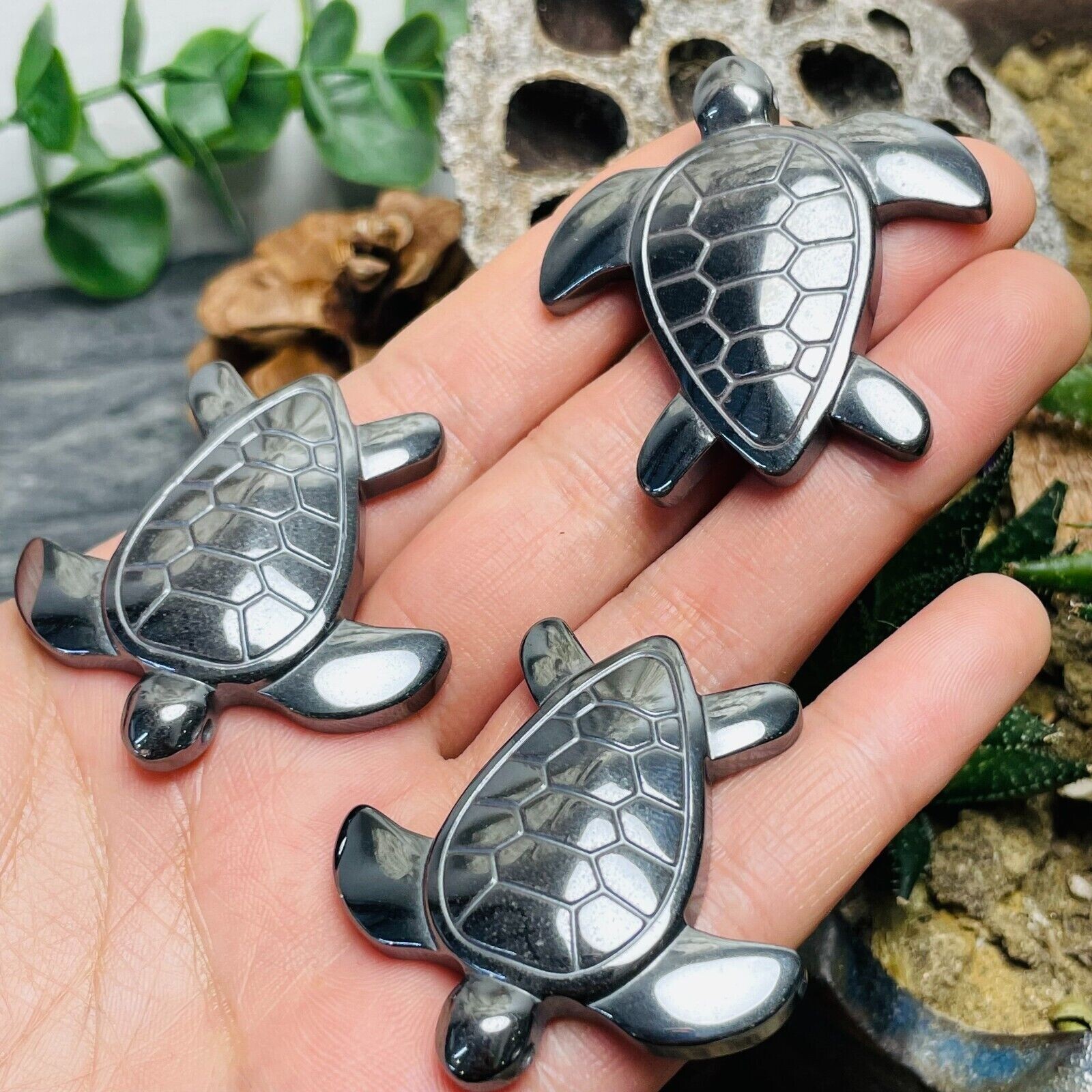 5pc Natural Hematite quartz carved turtle skull reiki healing gem decoration