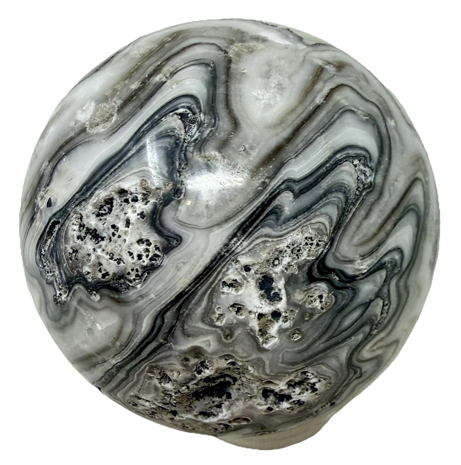 248g Zebra Calcite Crystal Sphere Funny Face UV With Holder