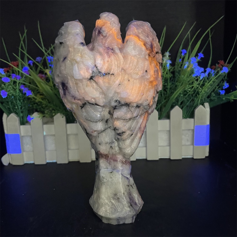 1.5LB 7.2″ Natural Sodalite And Quartz Angel Carving Crystal Quartz UV Reiki