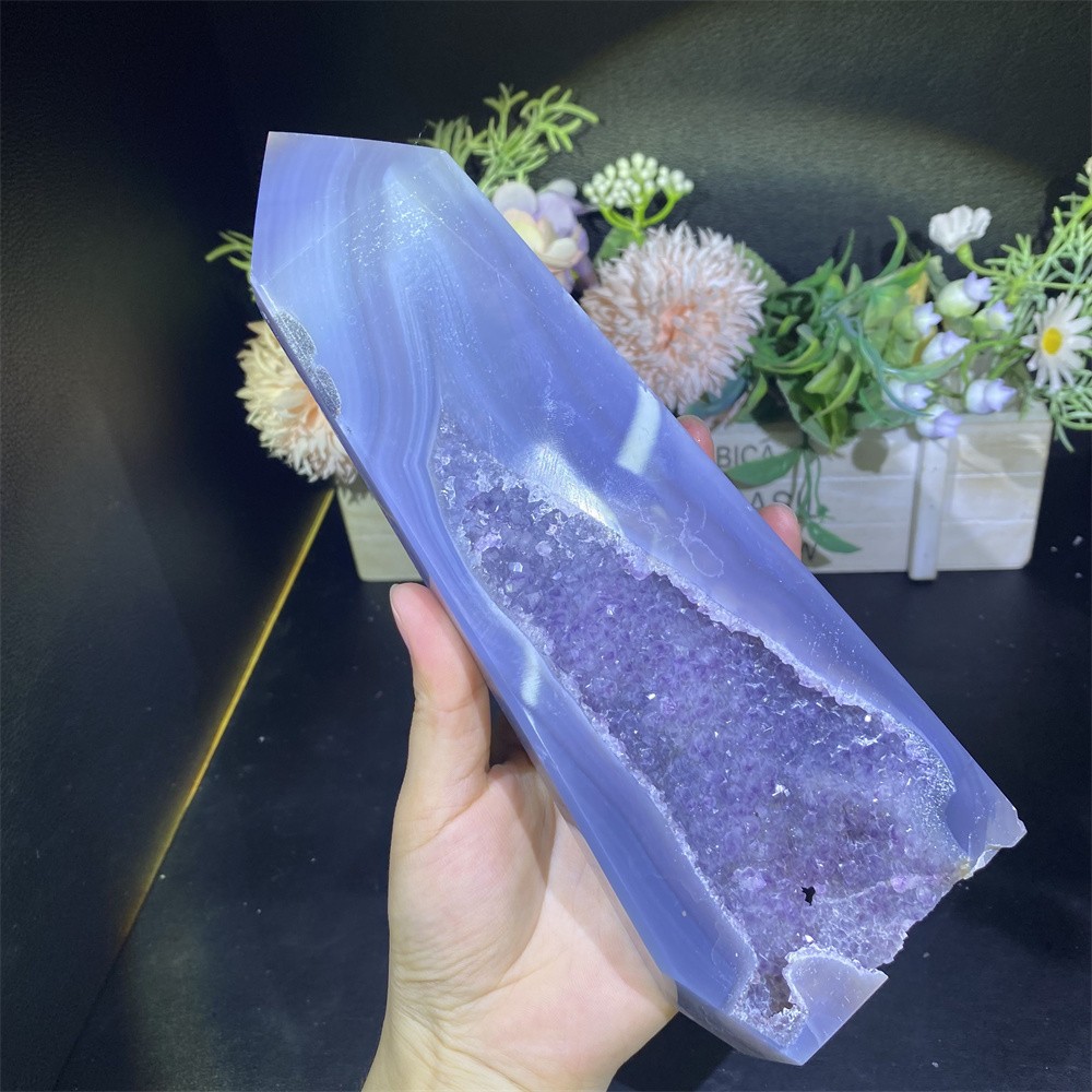 1.7LB 8.7″Natural A++Druzy Amethyst Obelisk Crystal Reiki Tower Quartz Decor