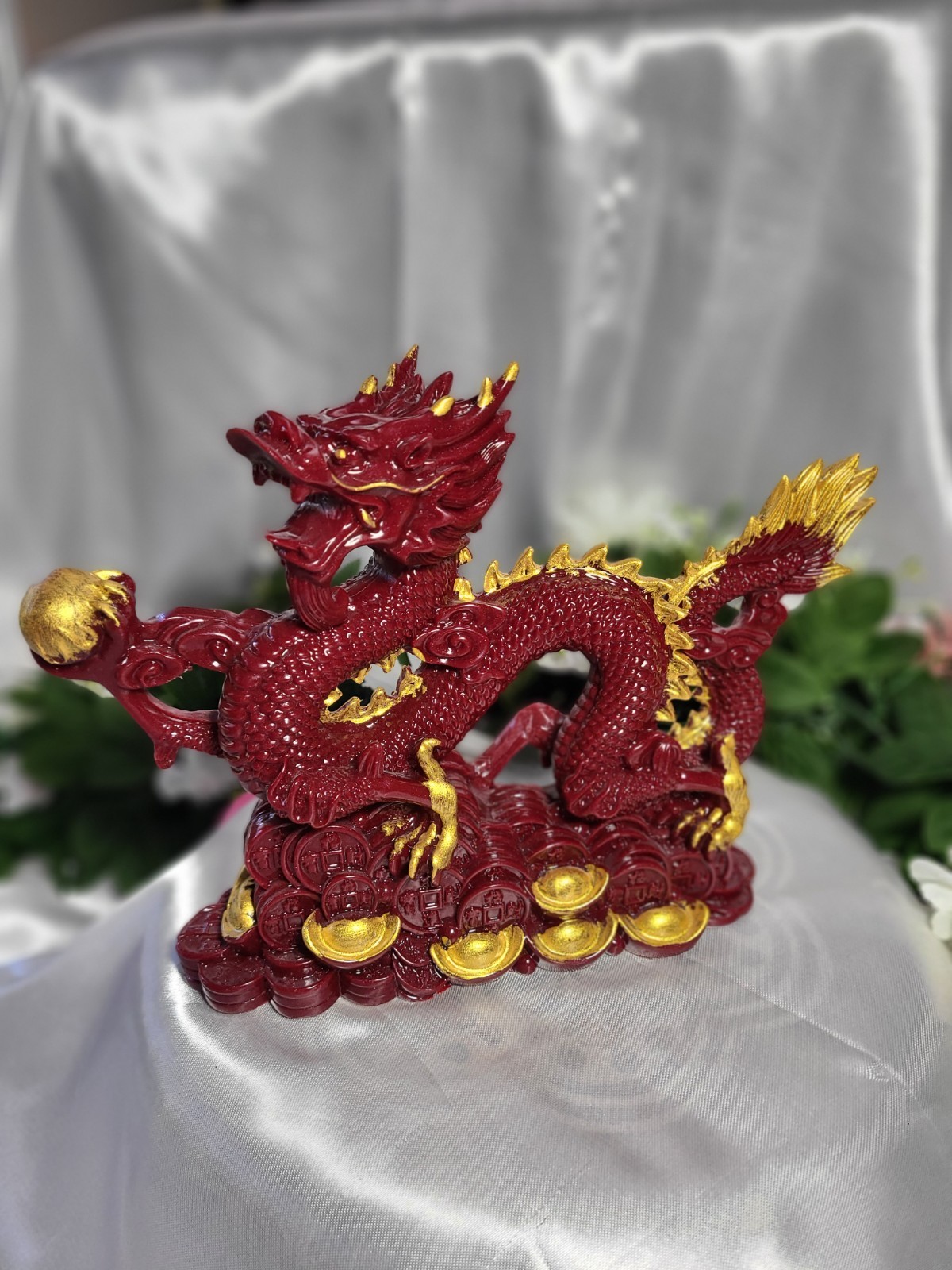 XL 9″ 2.4 lbs Genuine Cinnabar Stone Full Body Chinese Dragon Crystal Carving