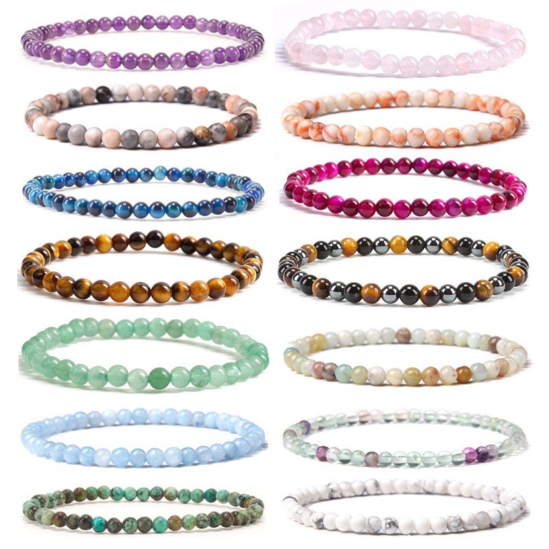 Handmade Grade A++ Gemstone 4mm Round Bead Stretchy Bracelet Reiki Chakra Unisex