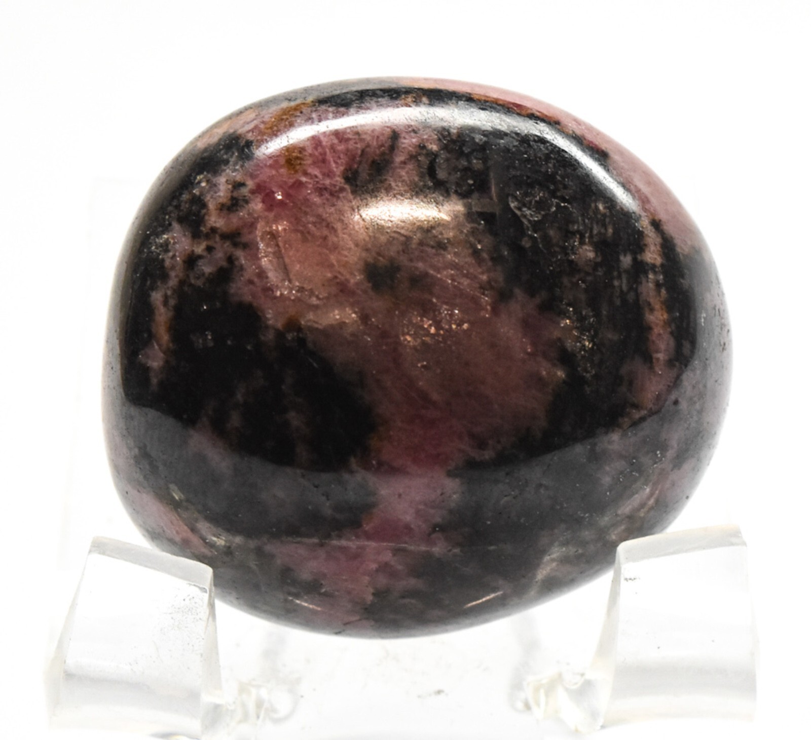 36mm Pink Black Rhodonite Pebble Polished Palm Stone Crystal Mineral Madagascar