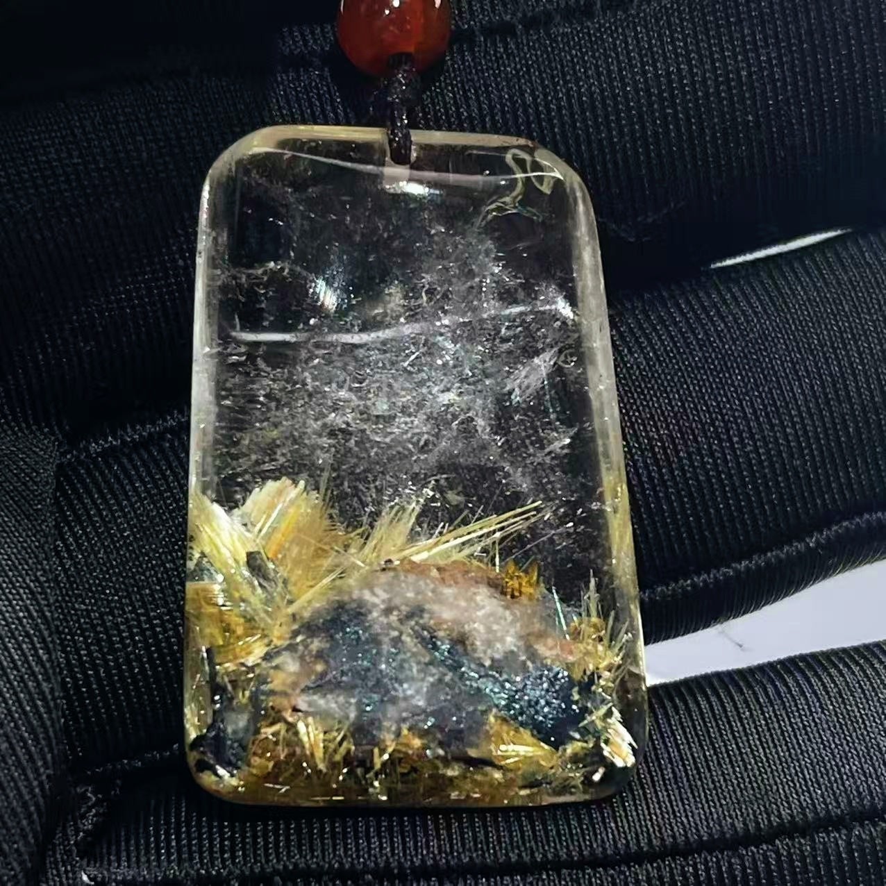 17.8g Natural Gold Hair Rutilated Quartz Crystal Pendant Reiki Healing Gift