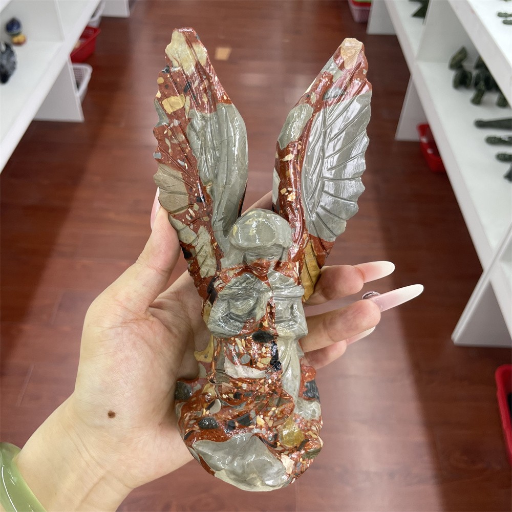 1.3LB 6.9″ Natural Unknown Angel Carving Quartz Crystal Ornament Reiki Gift
