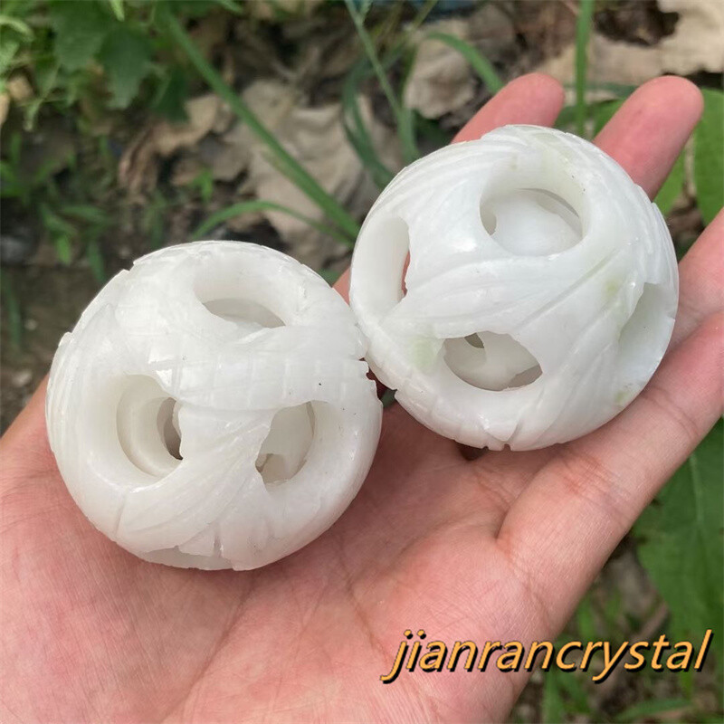 2″ Natural White Jade Exquisite Sphere Carved Quartz Crystal Ball Healing 1pc