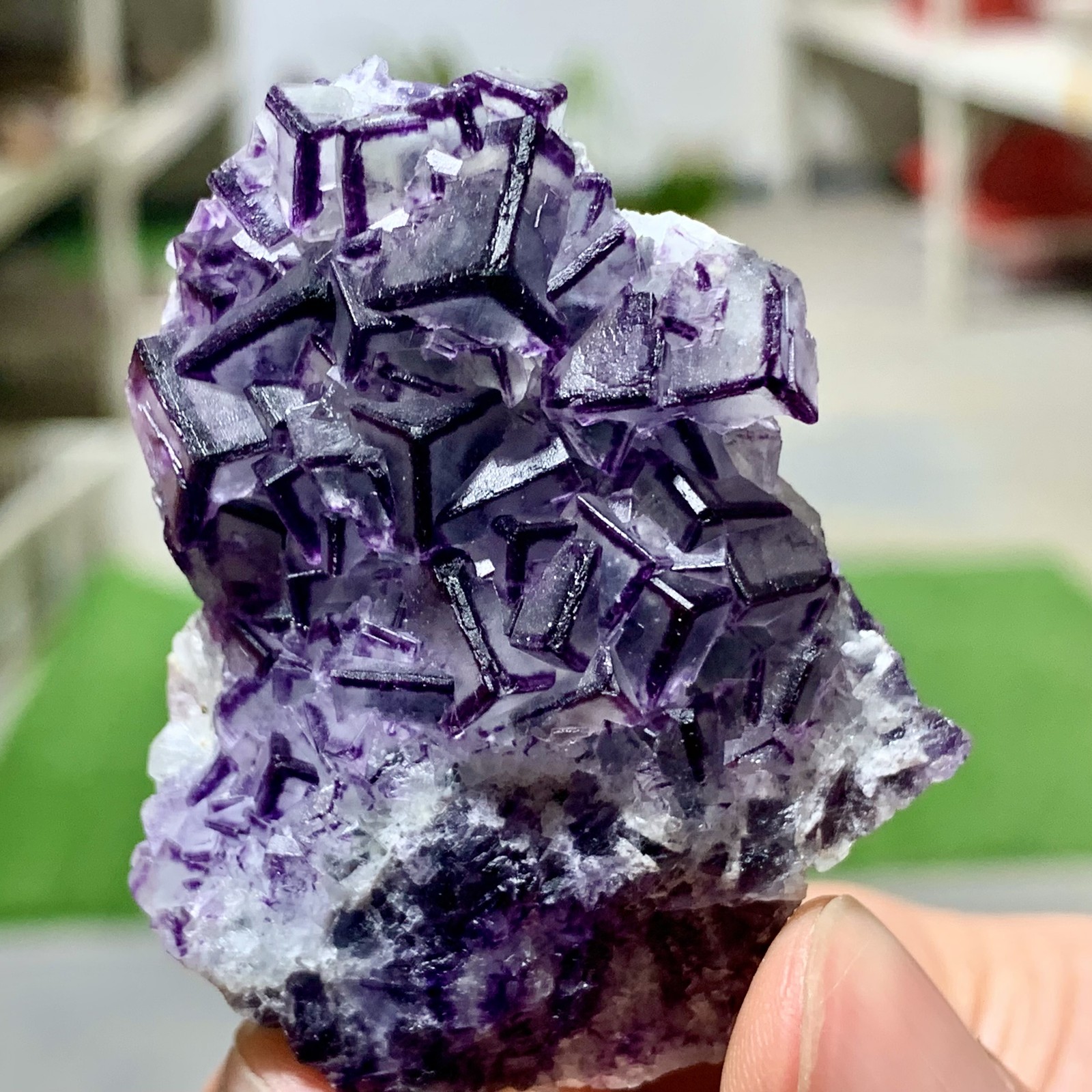 57G Inner Mongolia Natural Fluorite Purple Edged Cube Crystal Mineral Specimen