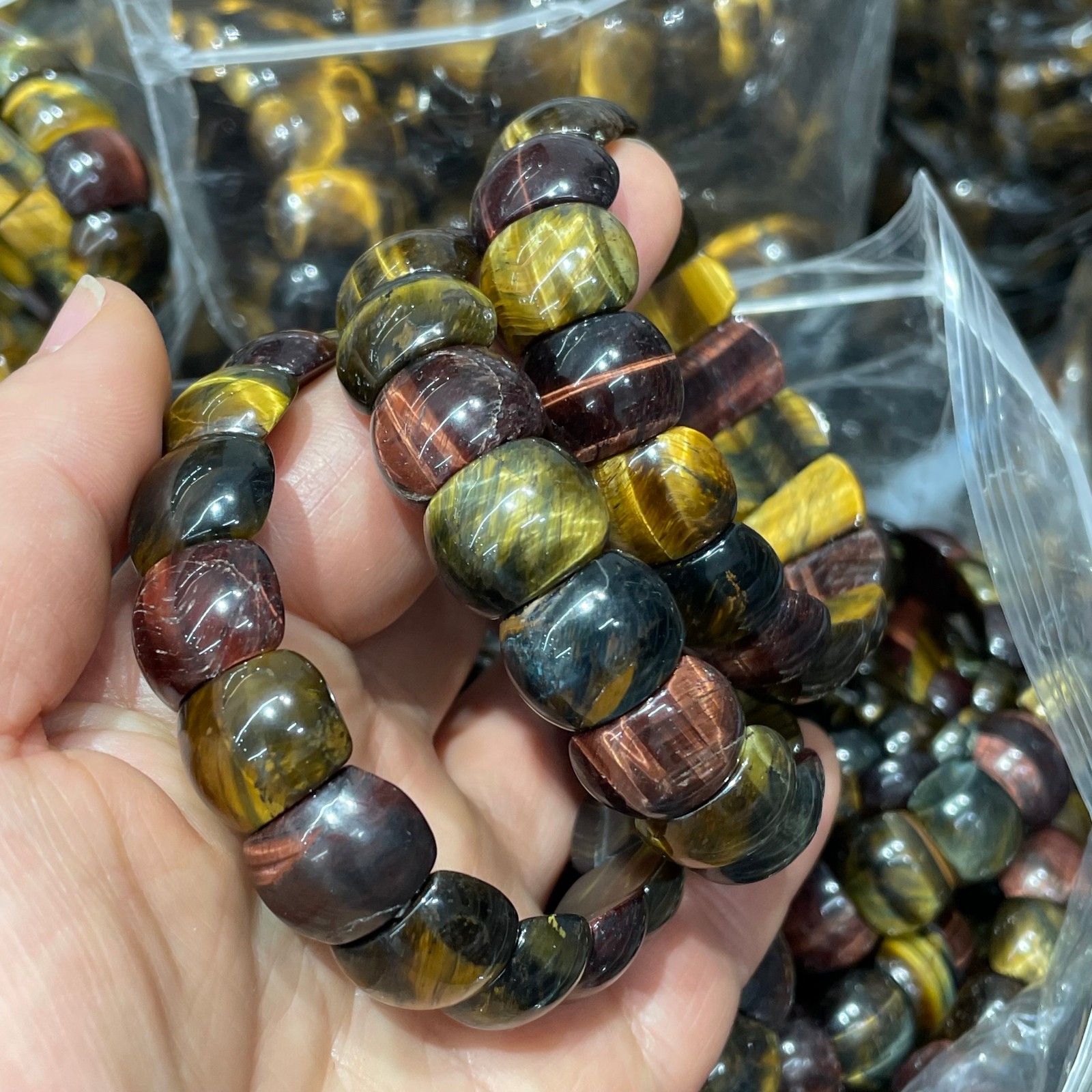 1pcs Natural Tiger Eye Stone Elastic Rope Bracelet #20